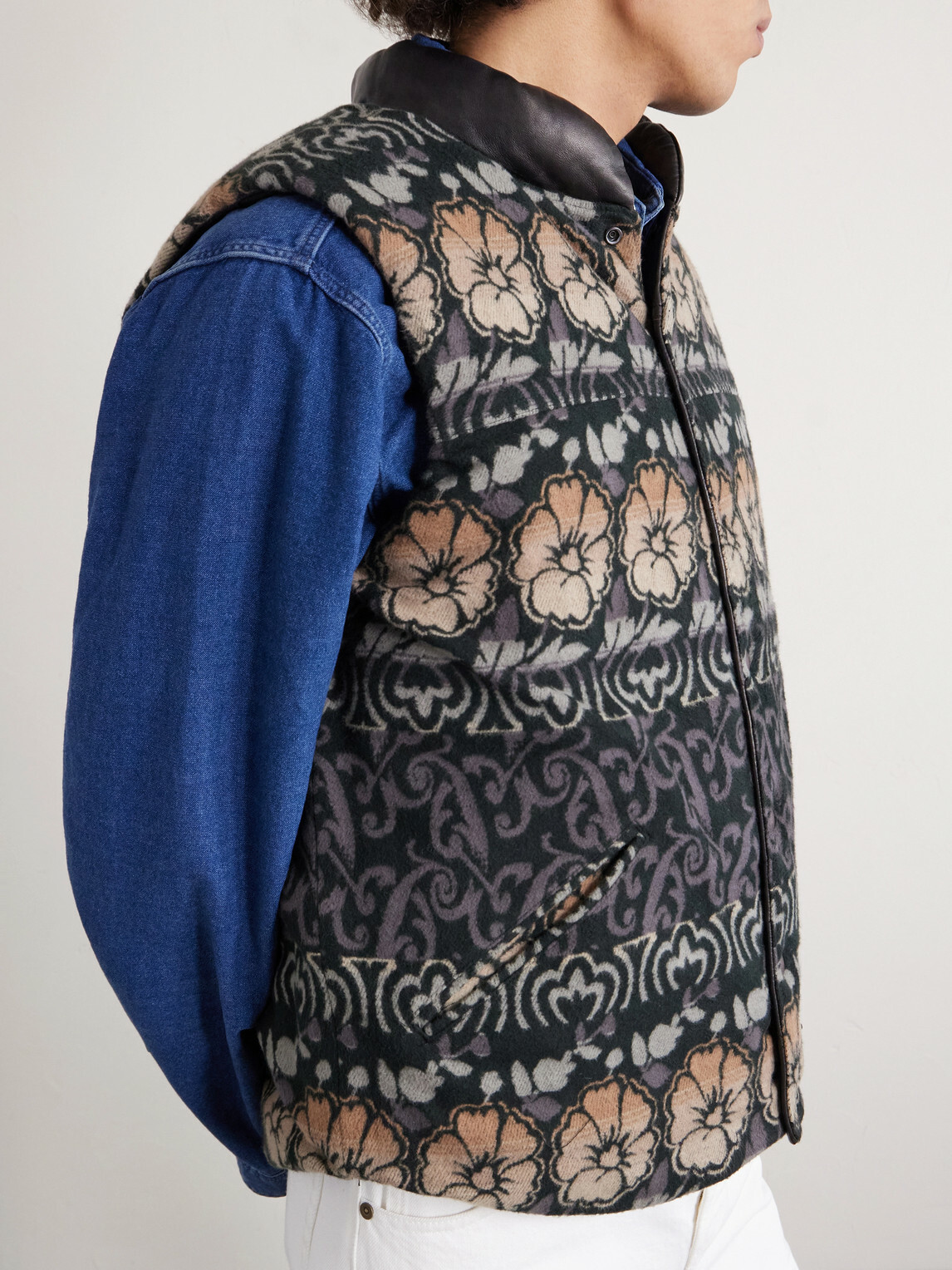 RRL - Reversible Quilted Leather Gilet - Black