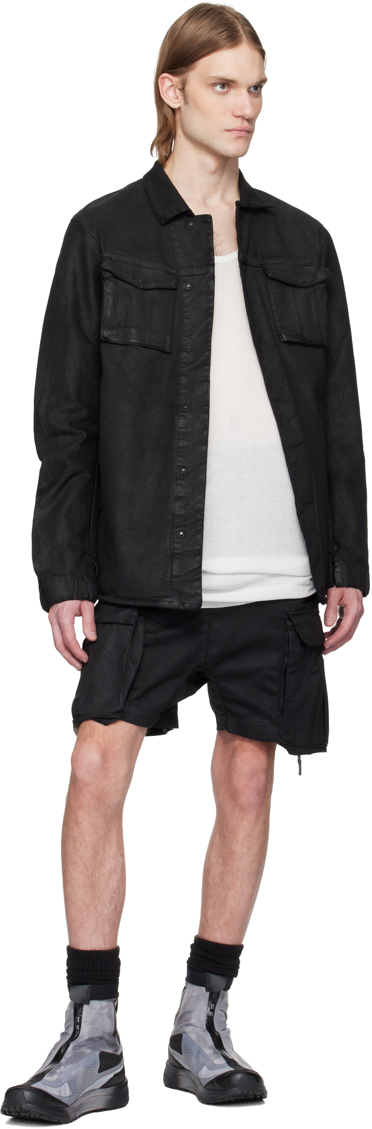 11 by Boris Bidjan Saberi Black Coated Object Shorts