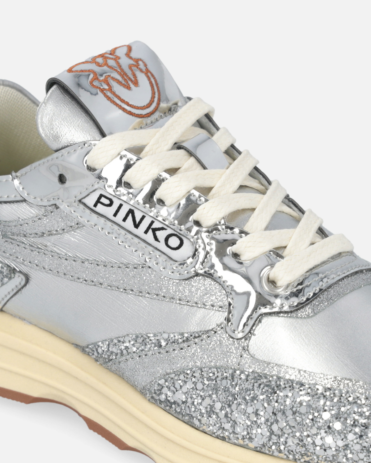 Pinko Silver Glittery Laminated Sneakers Silver