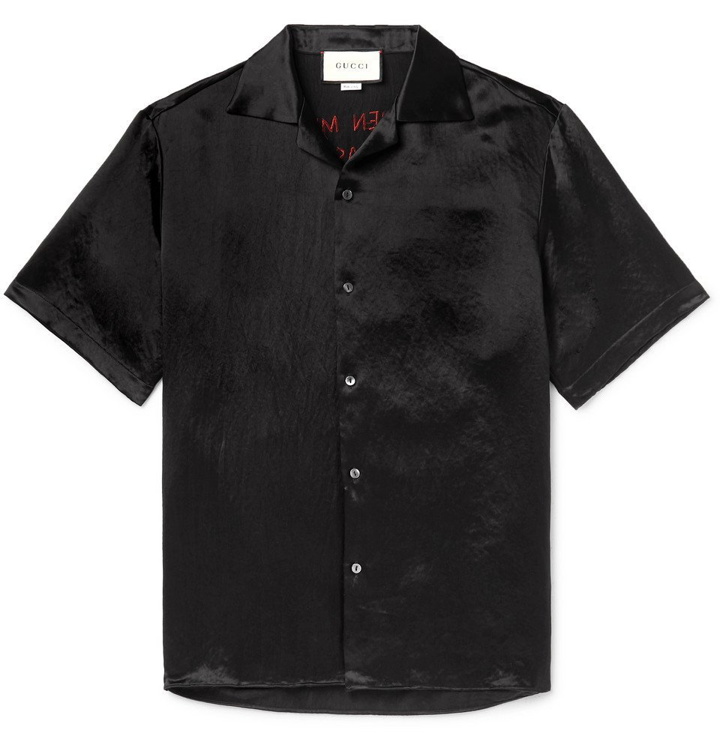 Photo: Gucci - Camp-Collar Embellished Satin Shirt - Black