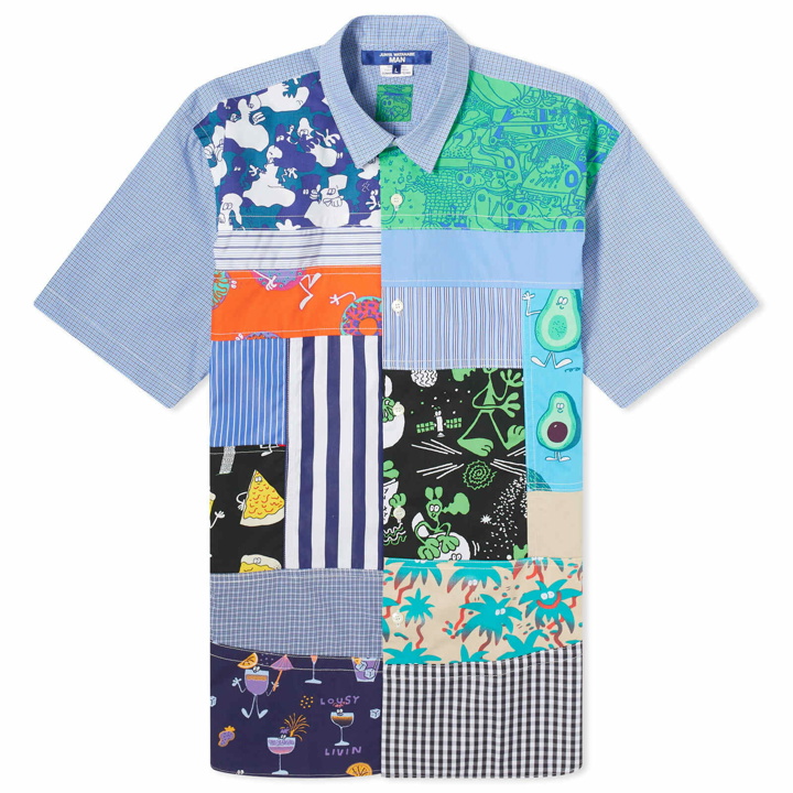 Photo: Junya Watanabe MAN Men's x Lousy Livin' Short Sleeve Patchwork Shi in White/Navy Multi