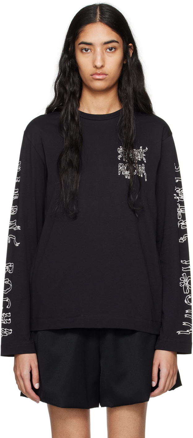 Simone Rocha Black Ribbon Logo Print Long Sleeve T-Shirt