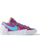 Nike - Sacai KAWS Blazer Low Suede-Trimmed Leather Sneakers - Purple