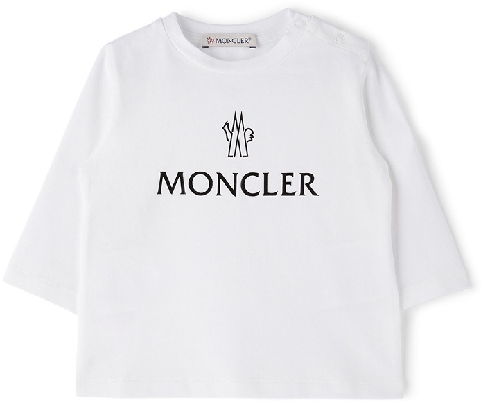 Photo: Moncler Enfant Baby White & Black Logo Long Sleeve T-Shirt