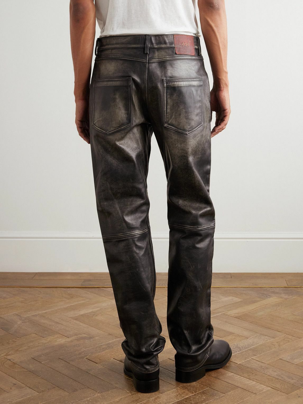 424 - Slim-Fit Straight-Leg Leather Trousers - Black