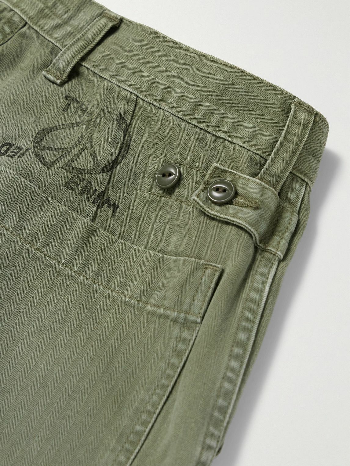 KAPITAL - Fatigue Wide-Leg Pleated Cotton-Herringbone Trousers - Green