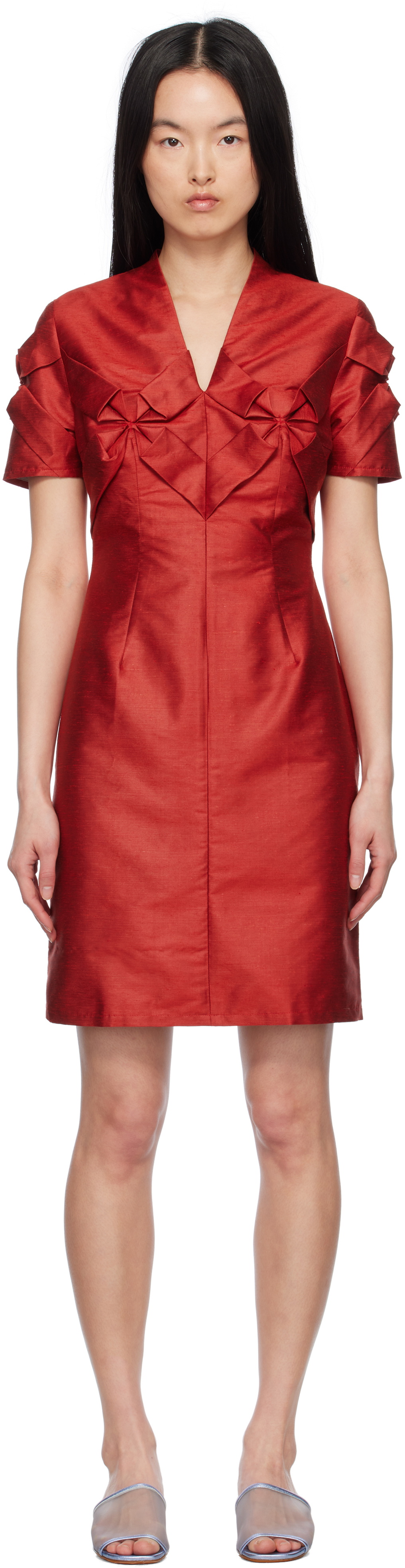 J.Kim Red Smocked Flower Minidress