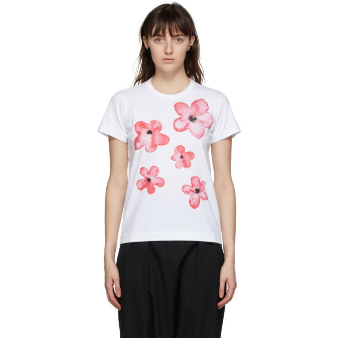 Tricot Comme des Garcons White Floral Print T-Shirt Tricot Comme