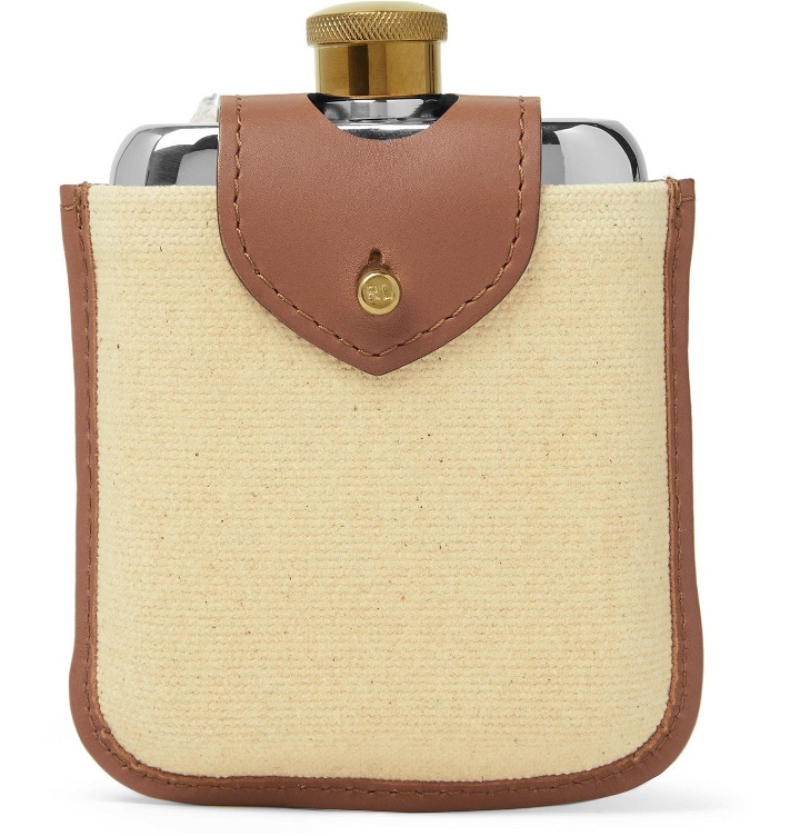 Photo: Ralph Lauren Home - Garret Leather, Canvas, Stainless Steel and Brass Hip Flask Set - Silver
