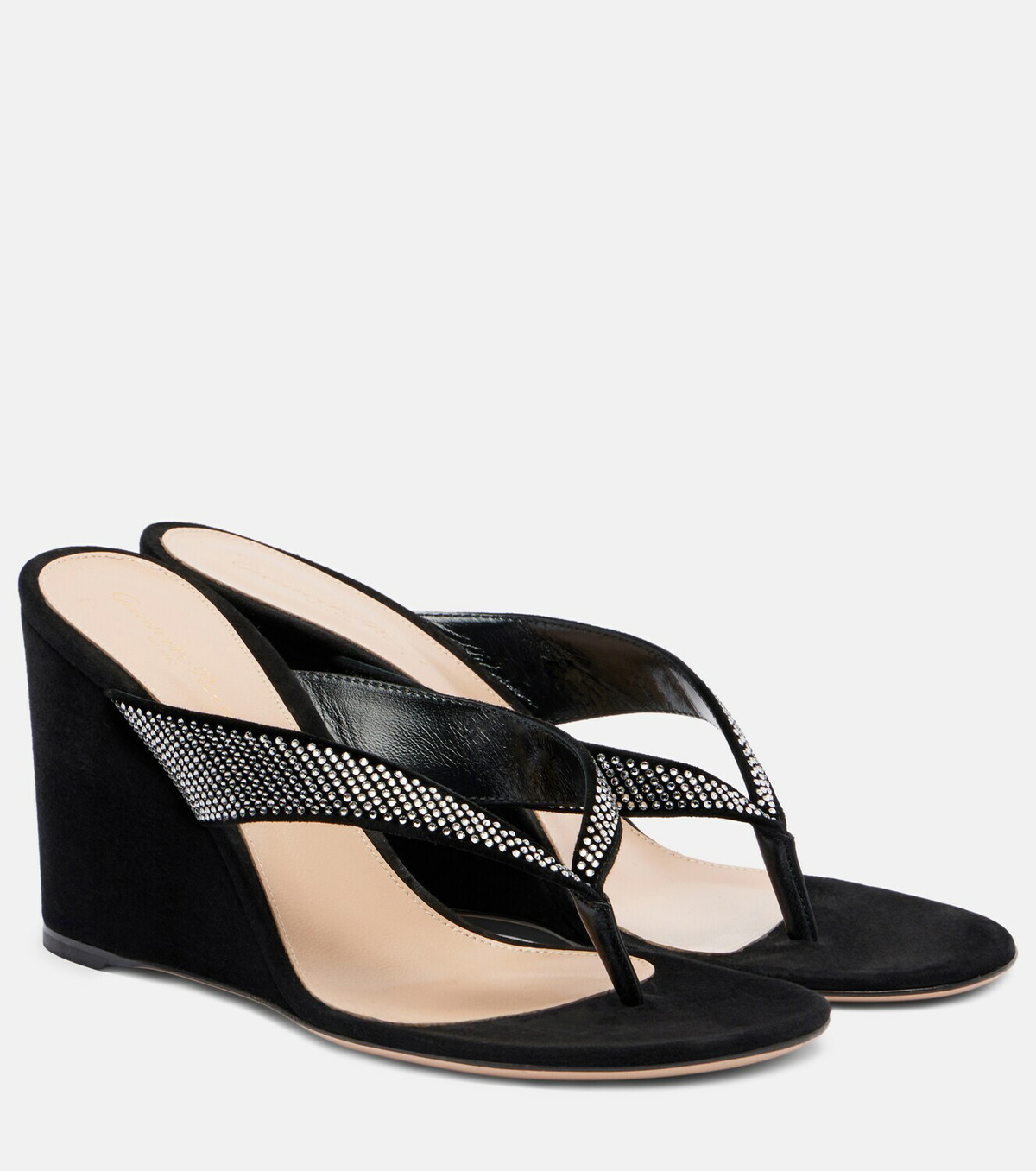 Gianvito Rossi Crystal-embellished suede wedge thong sandals