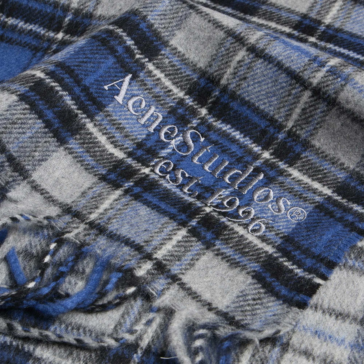 Acne Studios Men's Canada Cashmere Check Scarf in Blue/Grey