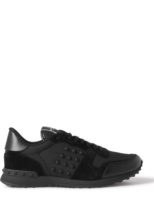 Photo: VALENTINO - Valentino Garavani Rockrunner Leather-Trimmed Shell and Suede Sneakers - Black