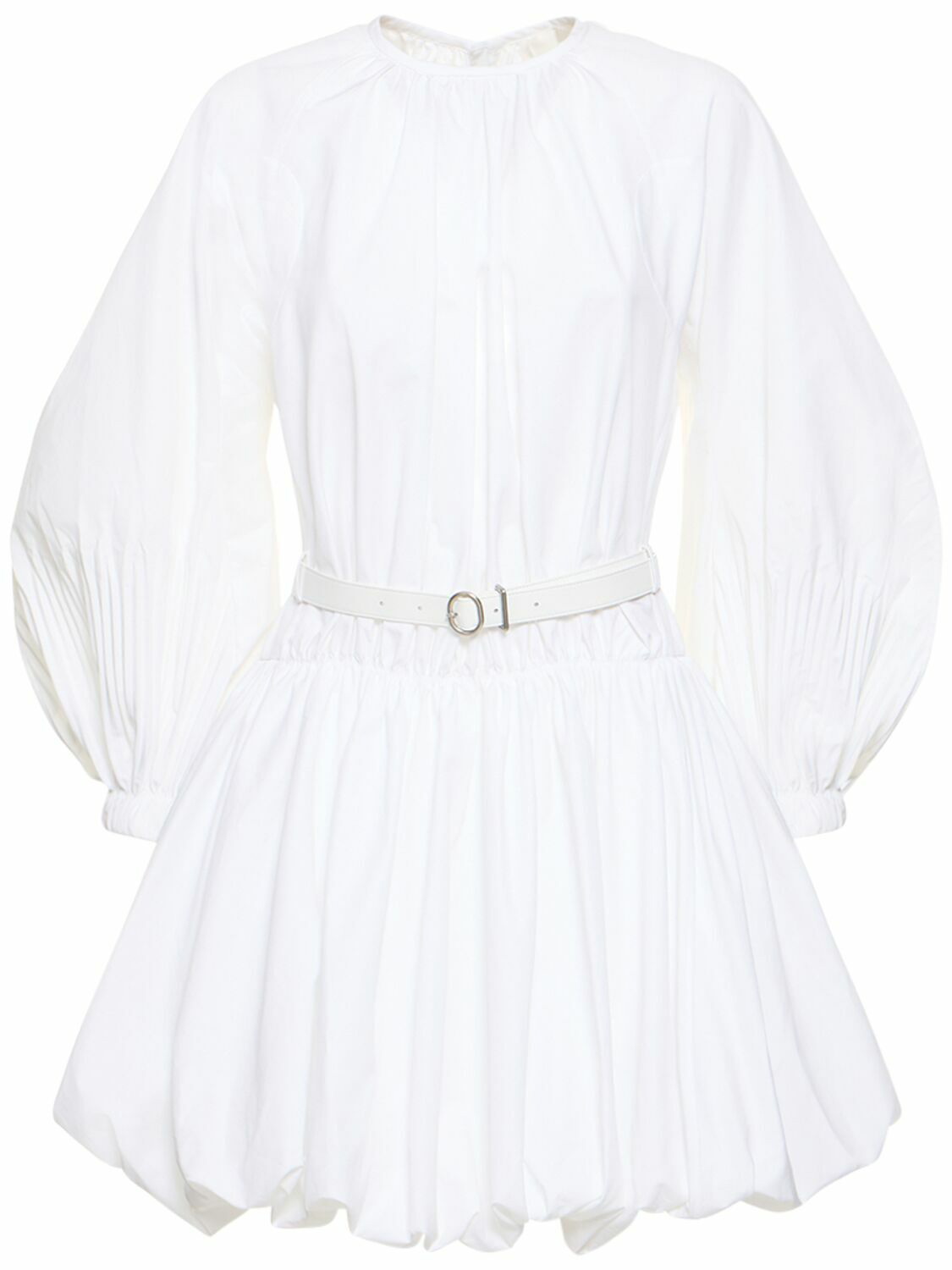 Photo: JIL SANDER - Pleated Cotton Poplin Mini Dress W/belt