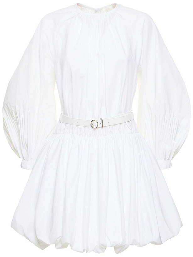 Photo: JIL SANDER - Pleated Cotton Poplin Mini Dress W/belt
