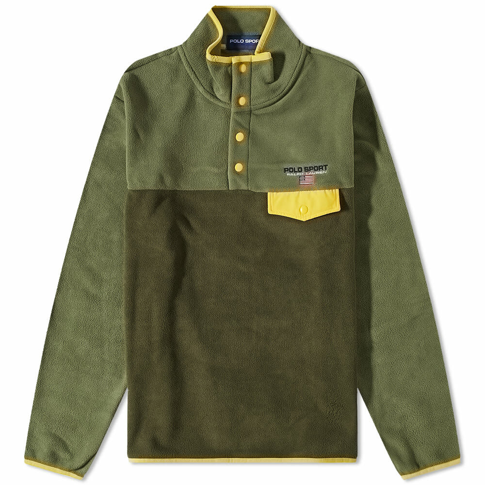 Polo Ralph Lauren Men's Sport Quarter Zip Fleece in Army Olive Multi Polo Ralph Lauren