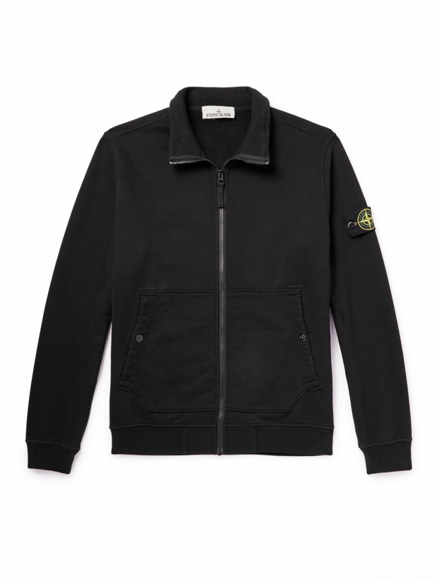 Photo: Stone Island - Logo-Appliquéd Cotton-Jersey Zip-Up Sweatshirt - Black