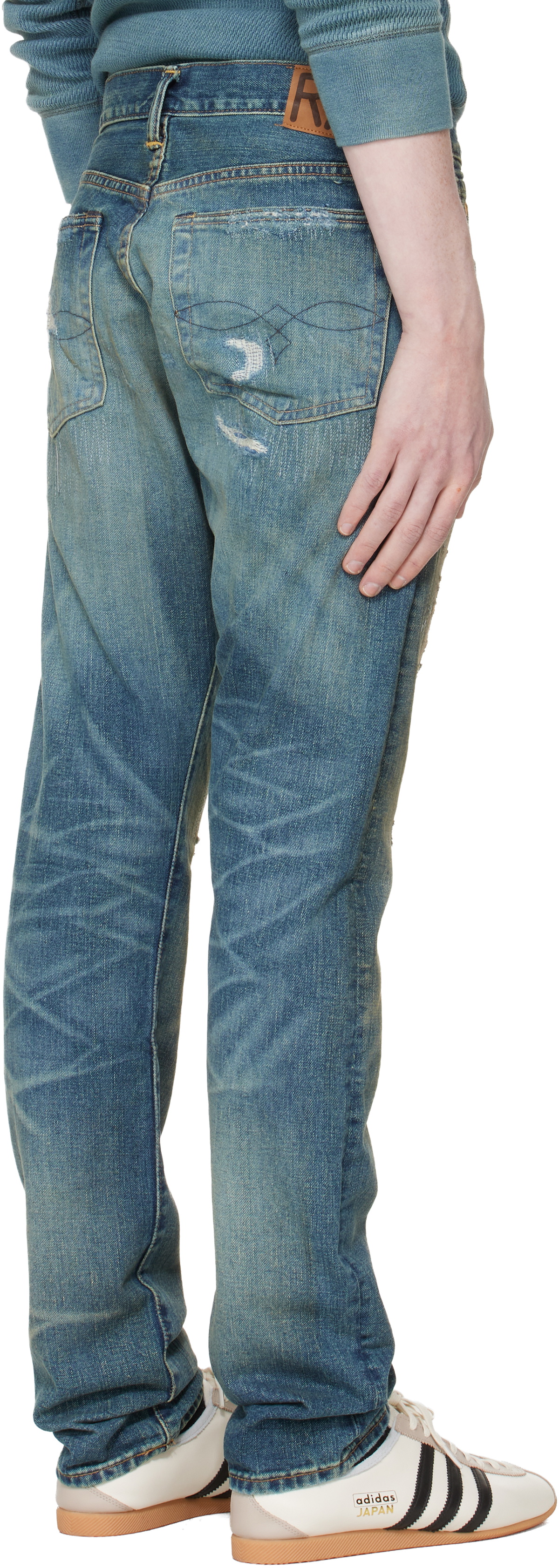 RRL Blue High Slim Brannon Distressed Jeans