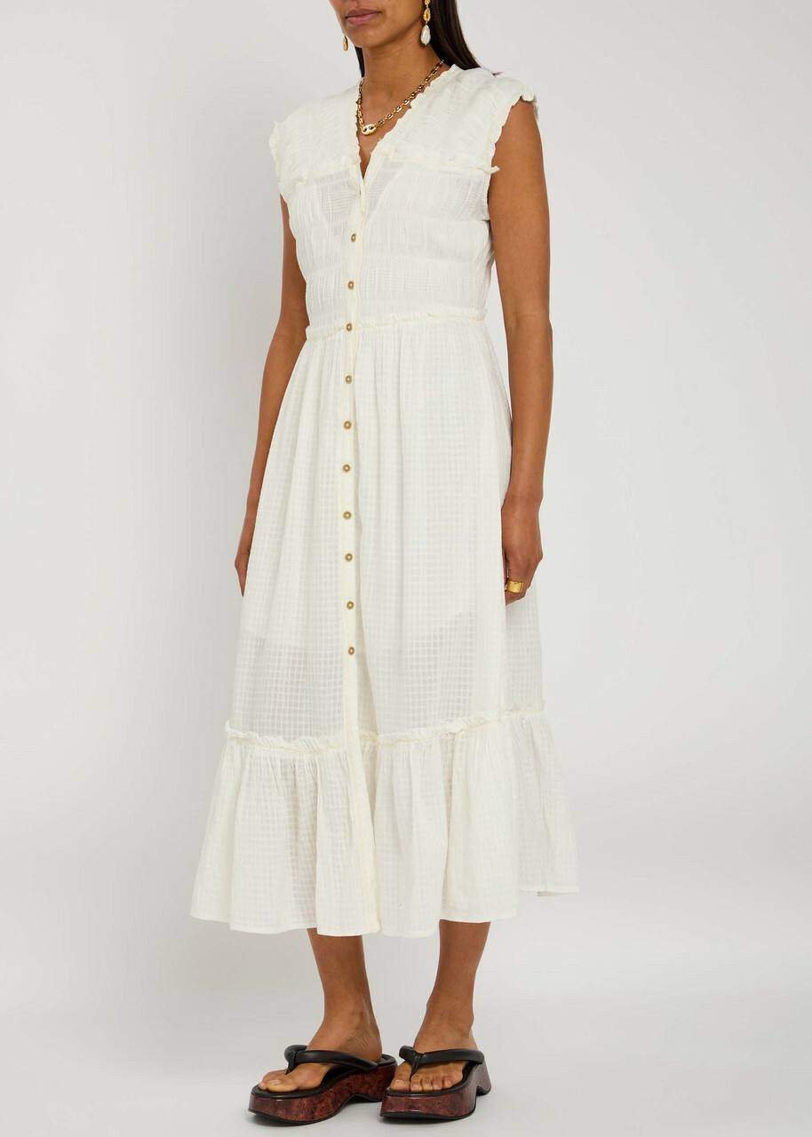 Free People Desert Dazed Seersucker Midi Dress Ivory