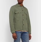 Mr P. - Garment-Dyed Herringbone Cotton and Linen-Blend Overshirt - Green