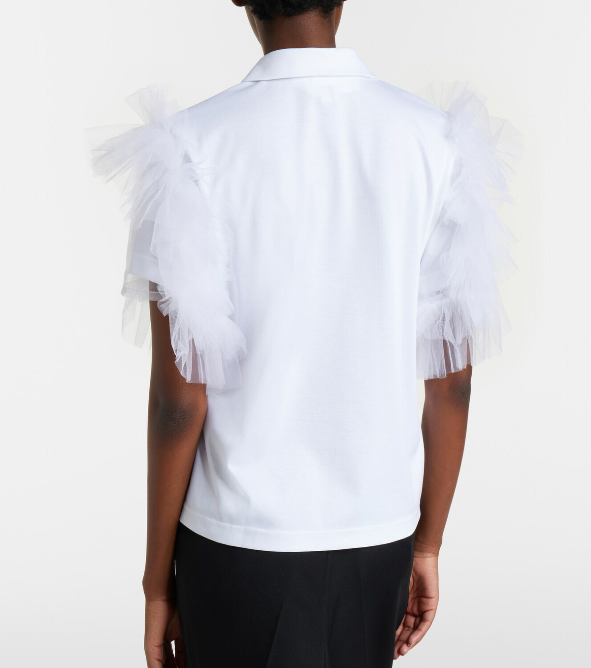 Noir Kei Ninomiya Tulle-trimmed cotton polo shirt