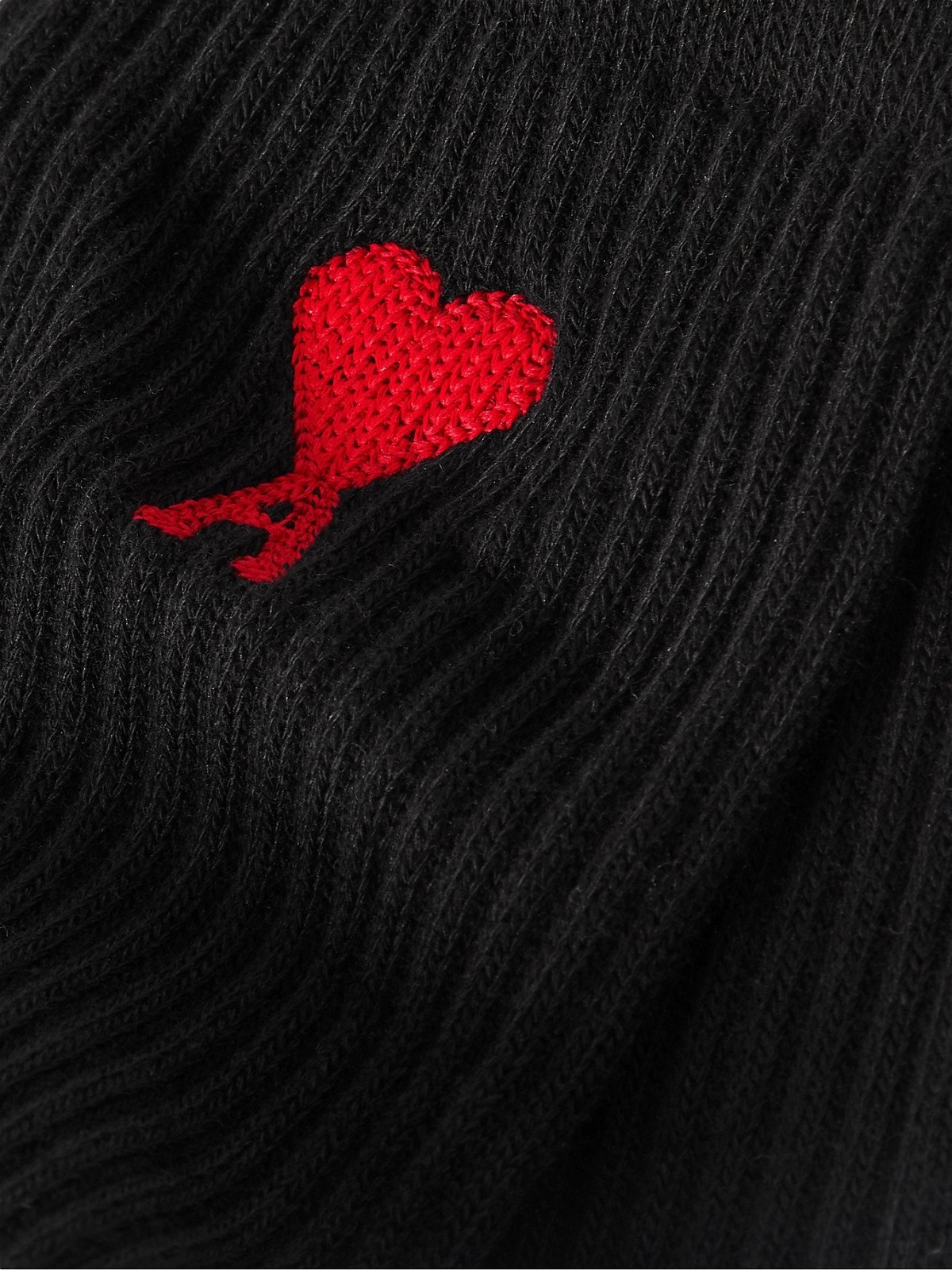 AMI PARIS - Logo-Embroidered Cotton-Blend Socks - Black