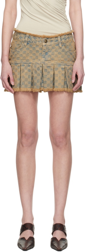 Photo: MISBHV SSENSE Exclusive Blue Monogram Denim Pleated Miniskirt
