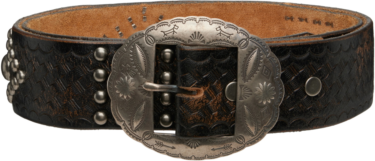 RRL Black Studded Leather Belt