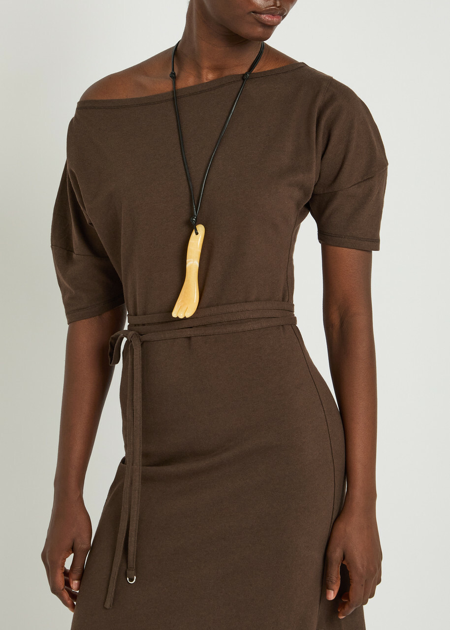 Lemaire Gua Sha Fork Aragonite and Leather Necklace - Yellow - One Size