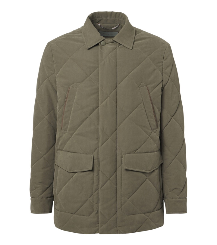 Photo: Canali Leather-trimmed quilted puffer jacket