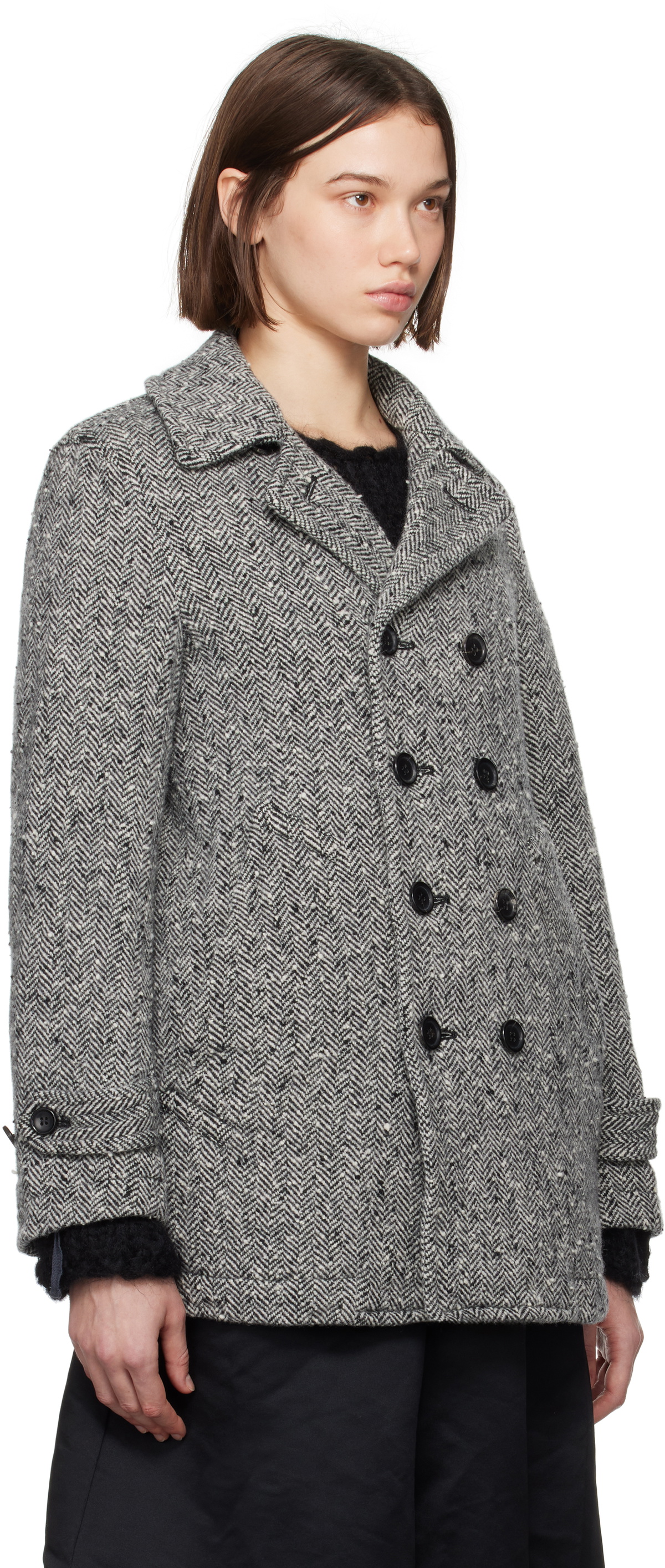 Black Comme des Garçons Black Tweed Herringbone Coat