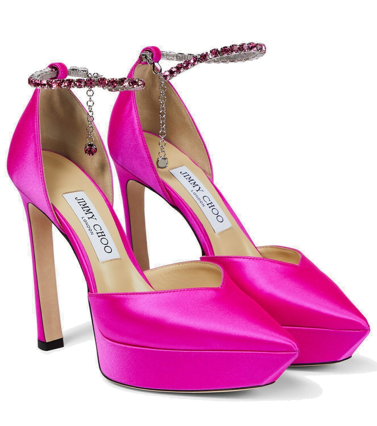 【Jimmy Choo】 Saeda 125 embellishedプラットフォームパンプス Saeda 125 embellished satin platform sandals in black