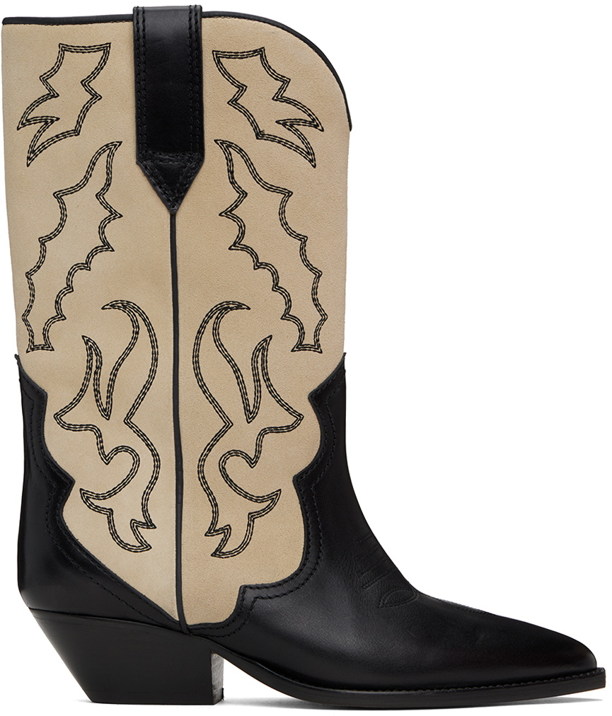 Isabel Marant Black & Beige Duerto Suede Cowboy Boots Isabel Marant