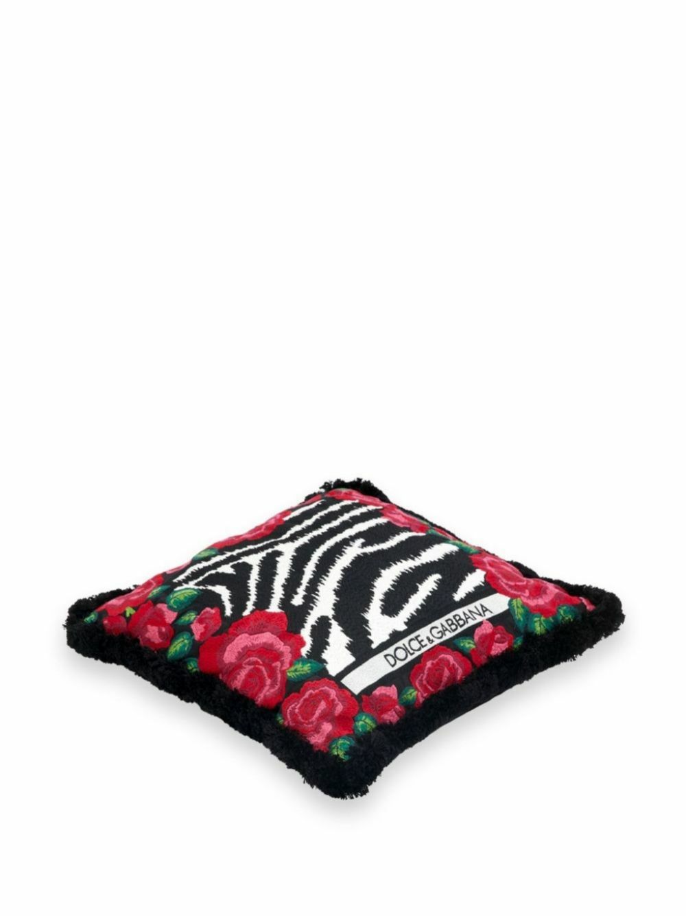 Dolce & Gabbana Pink Zebra Print Embroidered Small Cushion