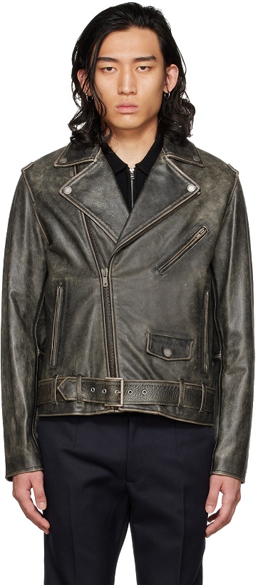 Photo: Golden Goose Gray Distressed Biker Leather Jacket