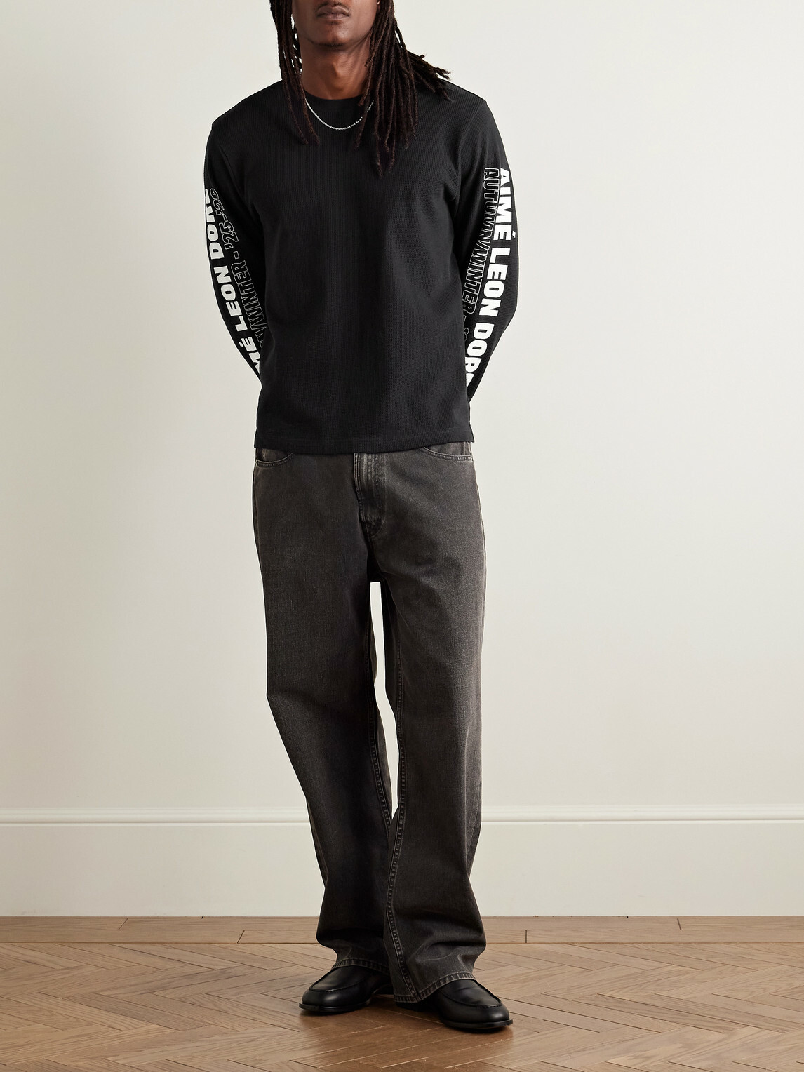 Aimé Leon Dore - Logo-Print Waffle-Knit Cotton T-Shirt - Black