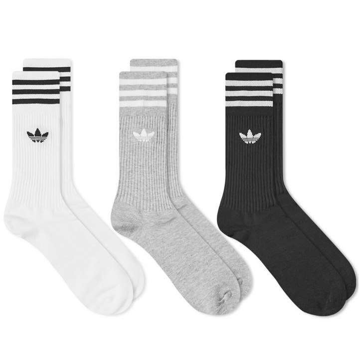 Photo: Adidas Men's Solid Crew Sock - 3 Pack in White/Grey/Black