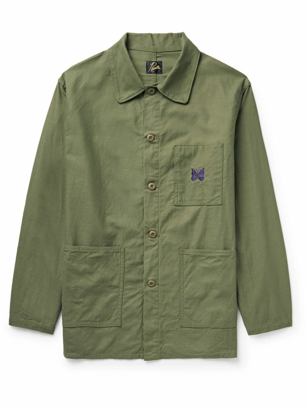 Photo: Needles - Logo-Embroidered Cotton Overshirt - Green