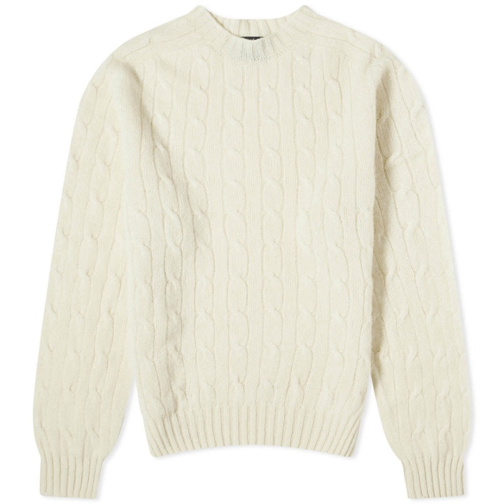 Photo: Drake's Men's Brushed Shetland Cable Crew Knit in Cream