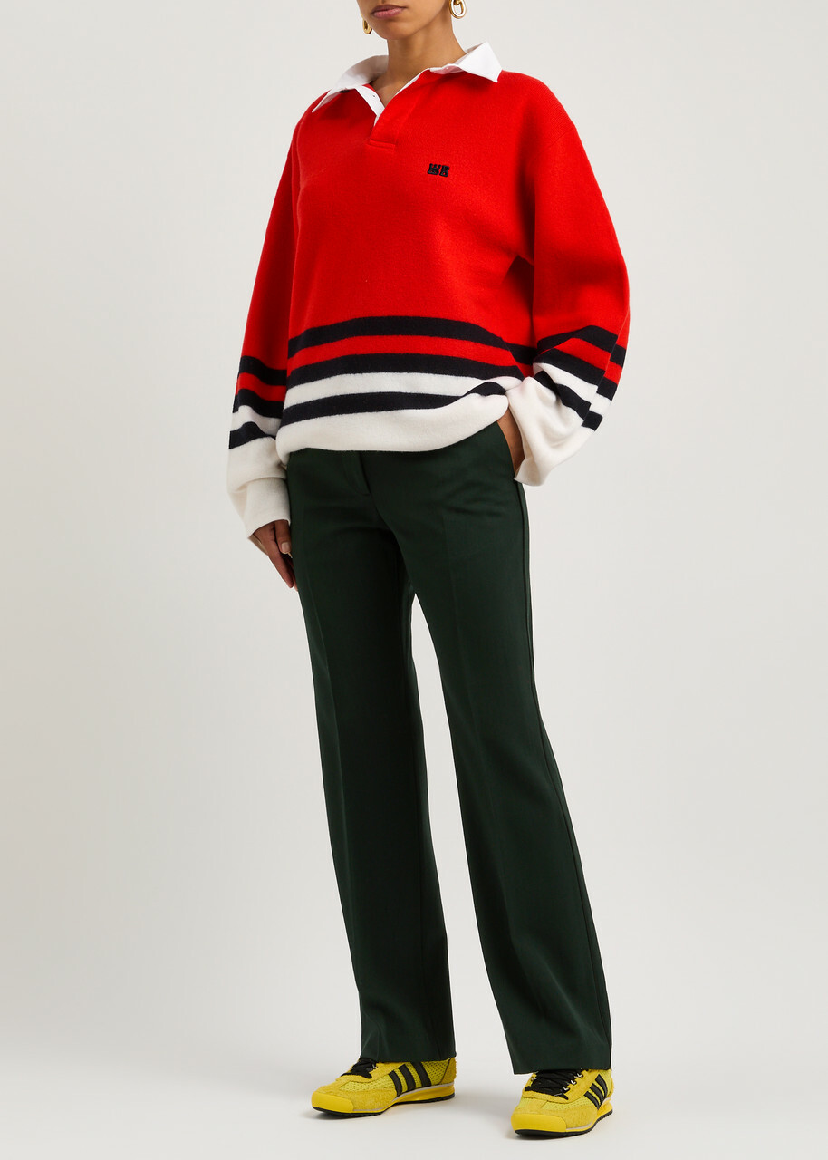 Wales Bonner Iris Wool-blend Trousers Green Dark