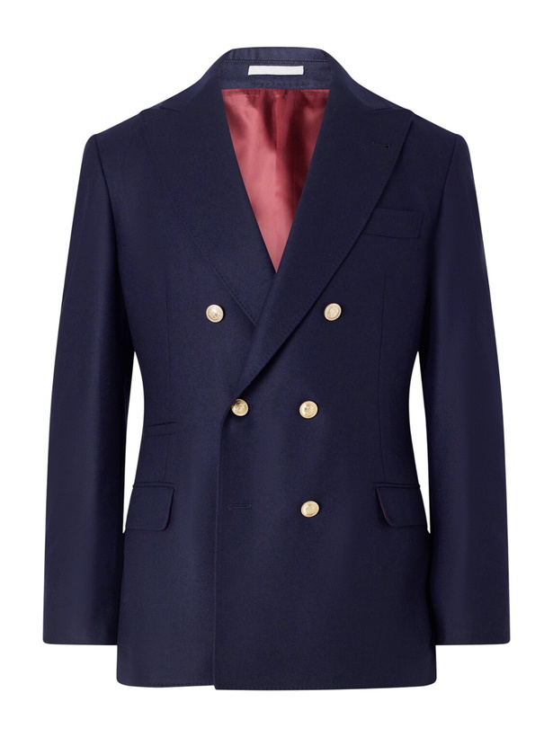 Photo: Brunello Cucinelli - Double-Breasted Wool Blazer - Blue