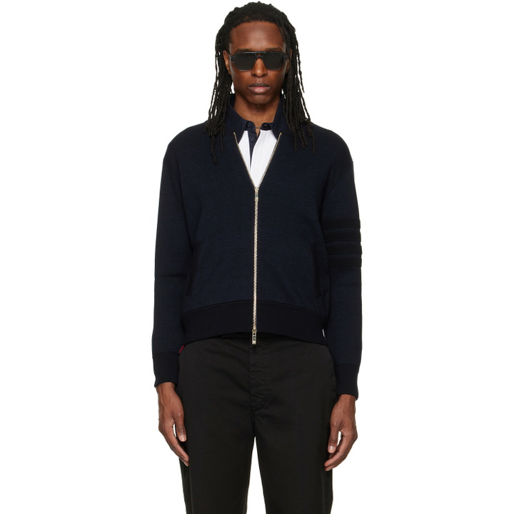 Photo: Thom Browne Navy Ottoman Milano Stitch 4-Bar Bomber Jacket