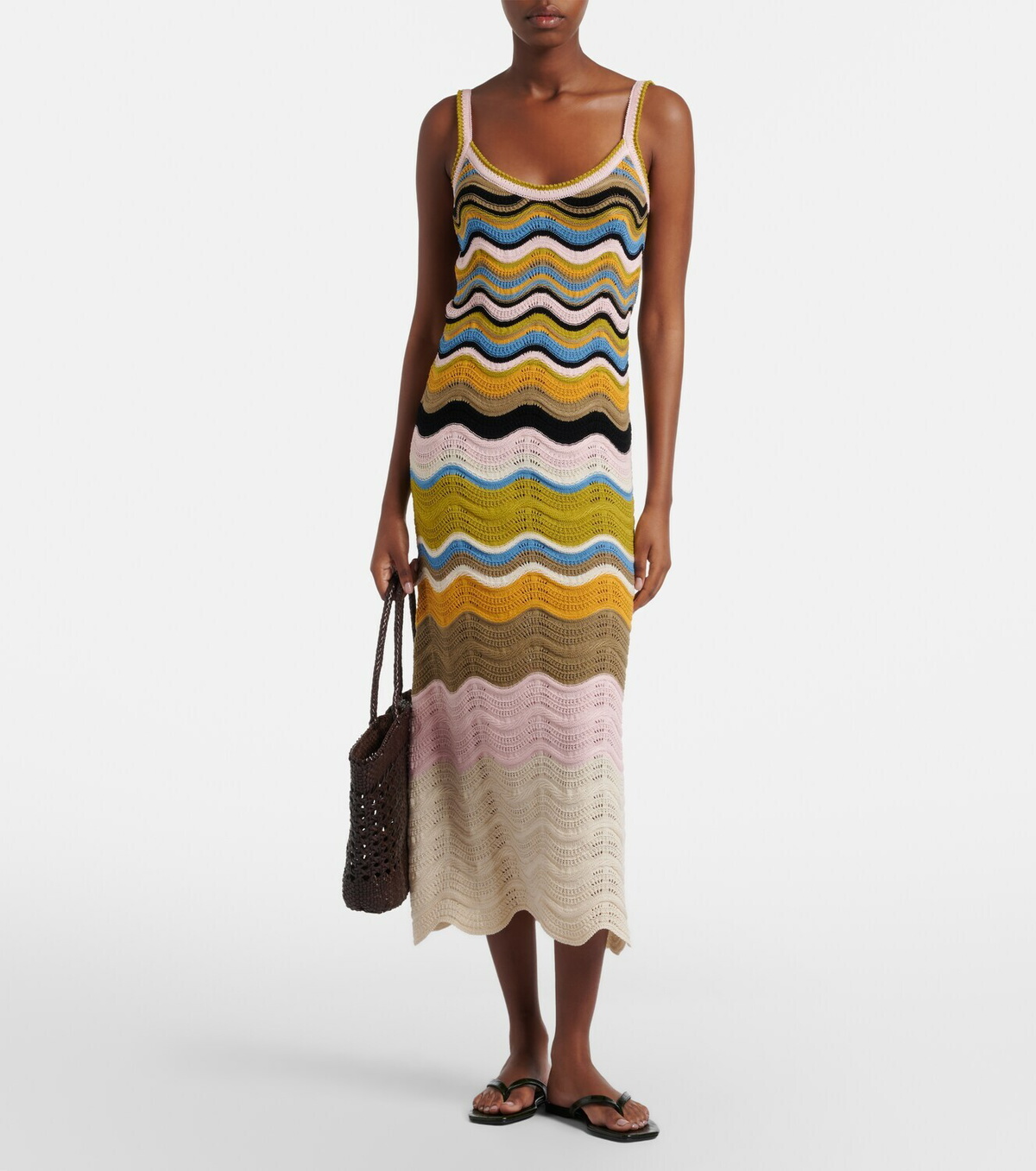 La DoubleJ Chevron crochet cotton midi dress