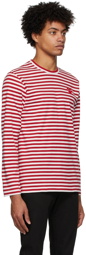 COMME des GARÇONS PLAY Red & White Striped Heart Patch Long Sleeve T-Shirt