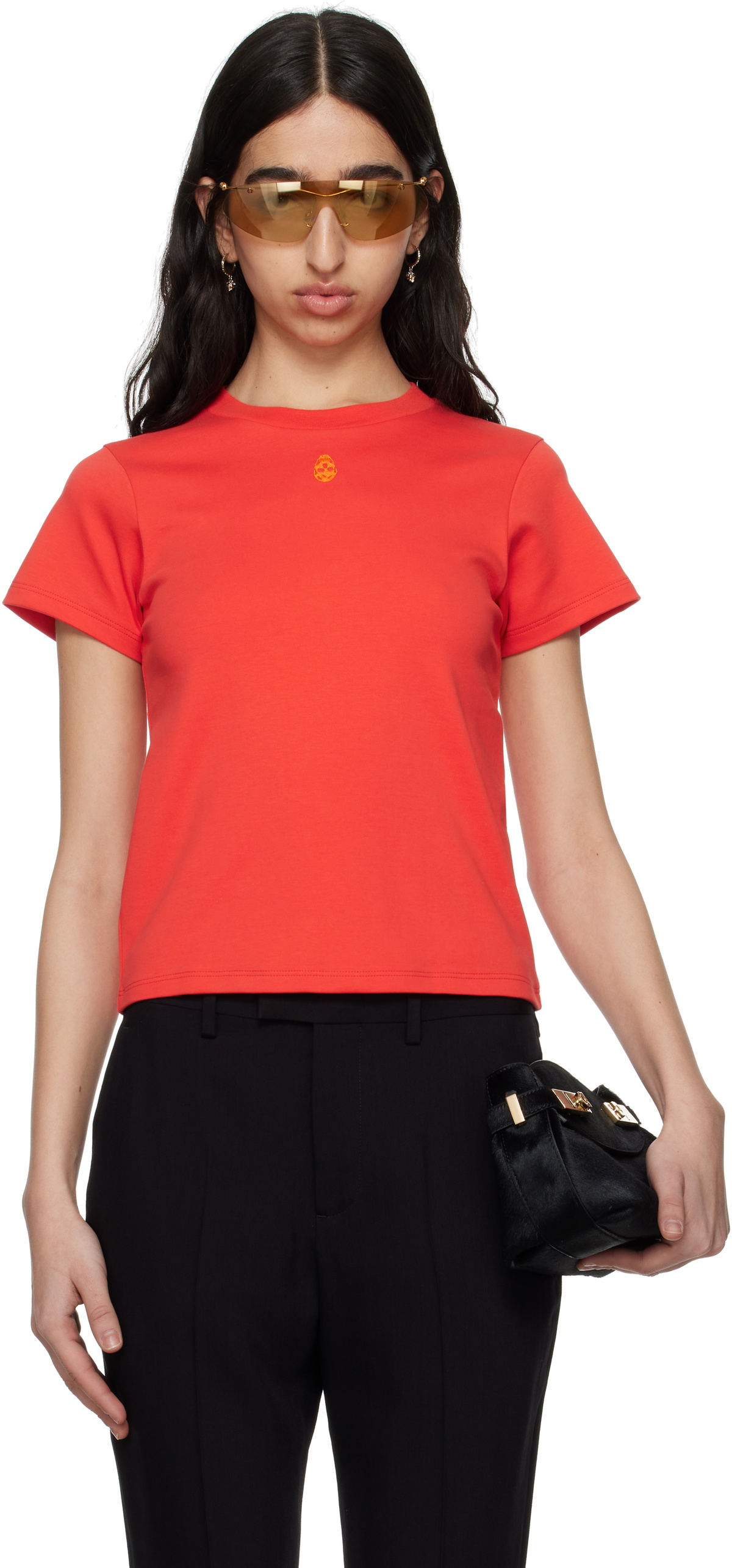 McQueen Red Embroidered Skull T-shirt
