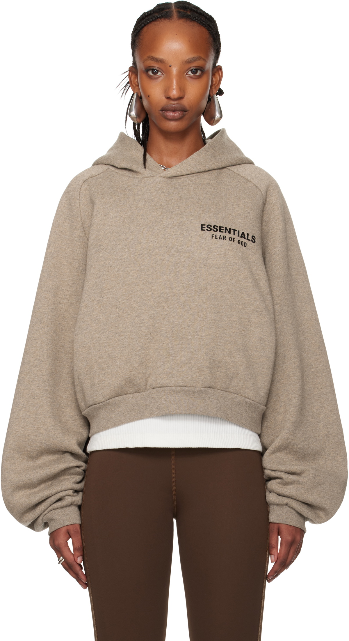 Fear of God ESSENTIALS Gray Fleece Cropped Hoodie Fear Of God