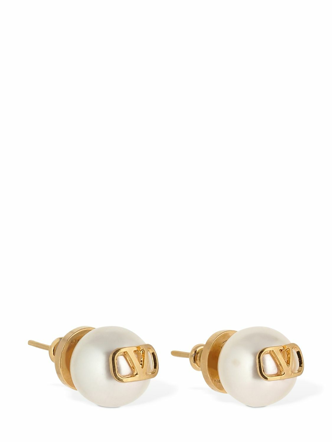 VALENTINO GARAVANI - V Logo & Faux Pearl Stud Earrings