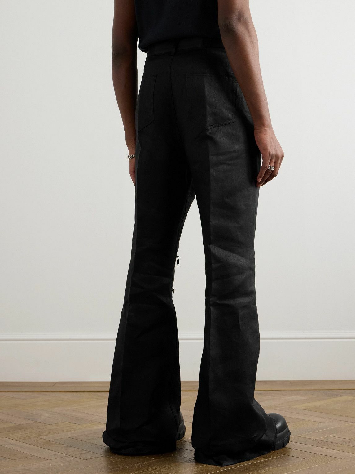 Rick Owens - Bolan Flared Linen-Twill Cargo Trousers - Black