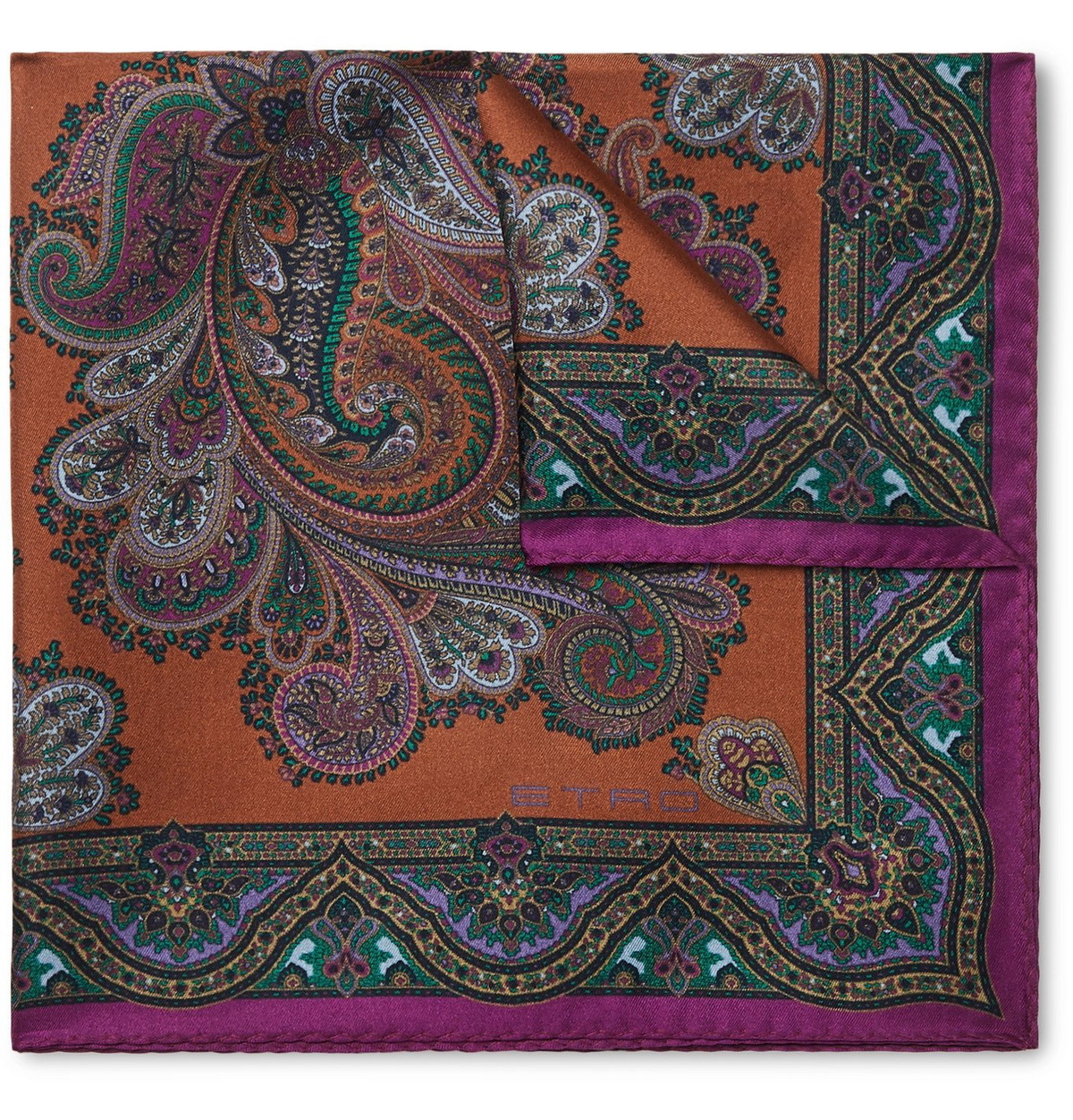 Etro - Paisley-Print Silk-Twill Pocket Square - Brown Etro