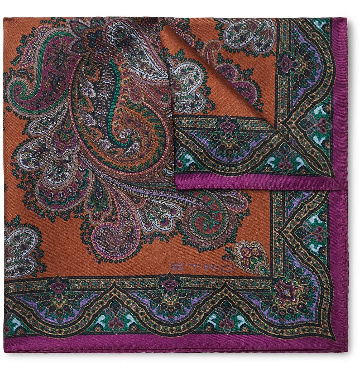 Photo: Etro - Paisley-Print Silk-Twill Pocket Square - Brown
