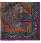 Etro - Paisley-Print Silk-Twill Pocket Square - Brown